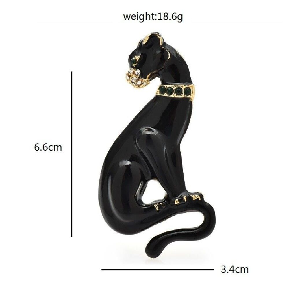 Panther Brooch Black Enamel Rhinestone Cat Pin Jewelry Gift - Picture 2 of 3